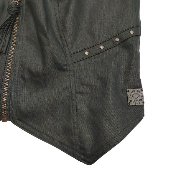 Harley Davidson Women's Black Studded Tassel Zipper Open Crochet Vest Large - Picture 5 of 13